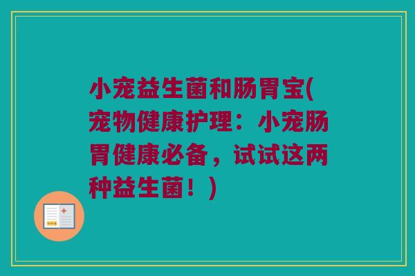 小宠益生菌和肠胃宝(宠物健康护理：小宠肠胃健康必备，试试这两种益生菌！)