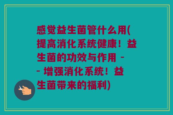 感觉益生菌管什么用(提高消化系统健康！益生菌的功效与作用 -- 增强消化系统！益生菌带来的福利)