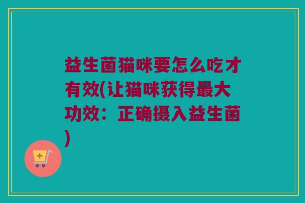 益生菌猫咪要怎么吃才有效(让猫咪获得最大功效：正确摄入益生菌)