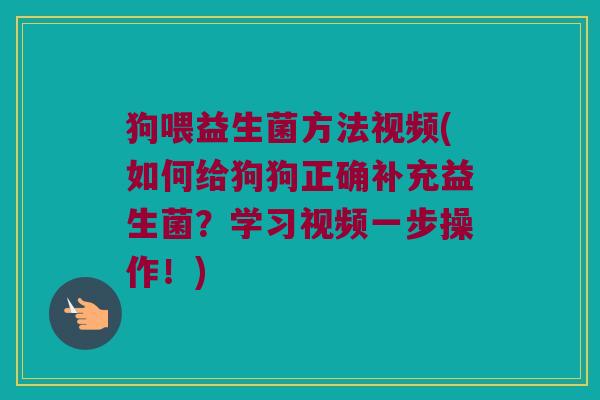 狗喂益生菌方法视频(如何给狗狗正确补充益生菌？学习视频一步操作！)