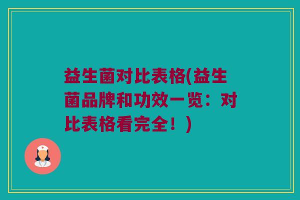 益生菌对比表格(益生菌品牌和功效一览：对比表格看完全！)