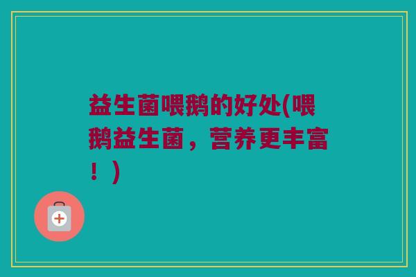 益生菌喂鹅的好处(喂鹅益生菌，营养更丰富！)