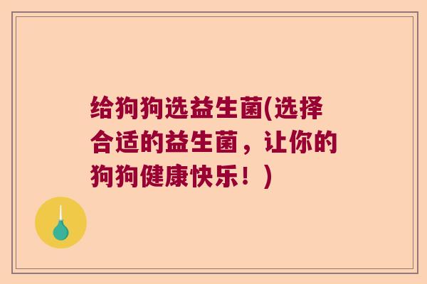 给狗狗选益生菌(选择合适的益生菌，让你的狗狗健康快乐！)