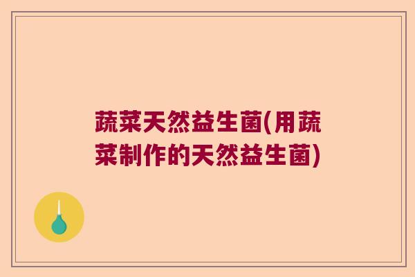 蔬菜天然益生菌(用蔬菜制作的天然益生菌)