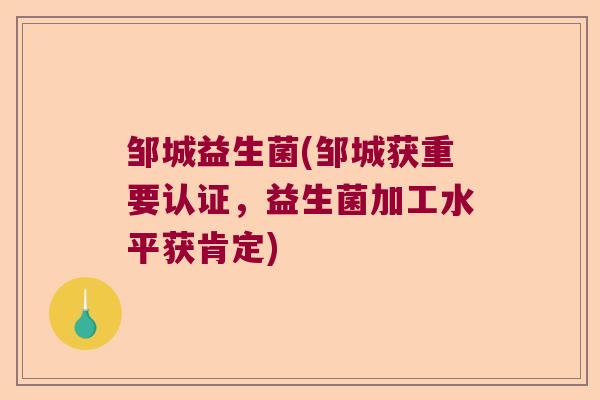 邹城益生菌(邹城获重要认证,益生菌加工水平获肯定) 邹城益生菌(邹城获重要认证,益生菌加工水平获肯定)