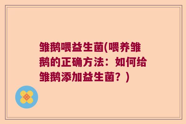 雏鹅喂益生菌(喂养雏鹅的正确方法：如何给雏鹅添加益生菌？)