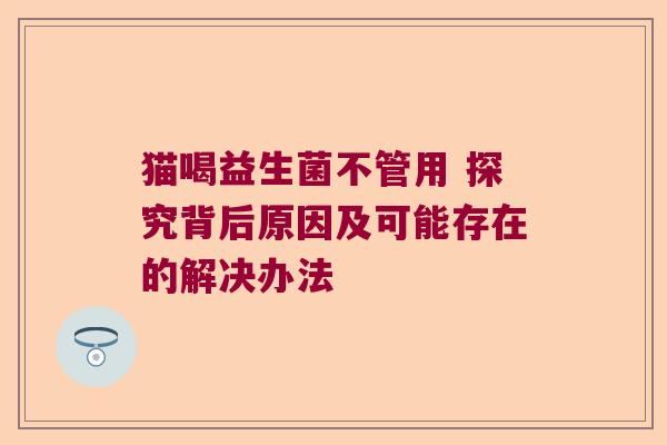 猫喝益生菌不管用 探究背后原因及可能存在的解决办法