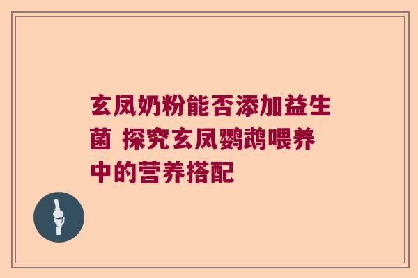玄凤奶粉能否添加益生菌 探究玄凤鹦鹉喂养中的营养搭配