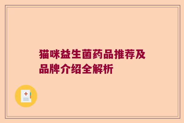 猫咪益生菌药品推荐及品牌介绍全解析