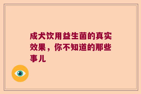 成犬饮用益生菌的真实效果，你不知道的那些事儿