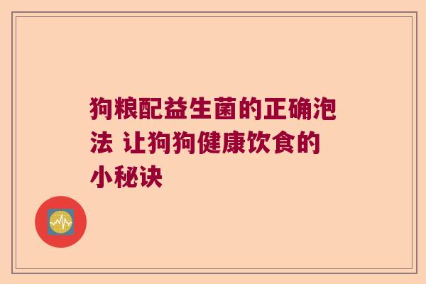 狗粮配益生菌的正确泡法 让狗狗健康饮食的小秘诀