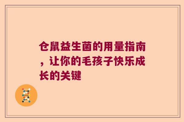 仓鼠益生菌的用量指南，让你的毛孩子快乐成长的关键