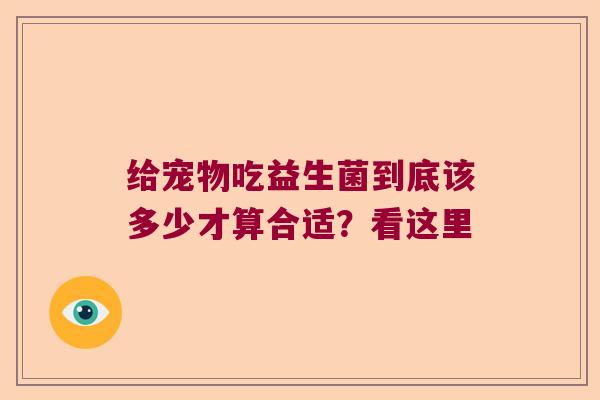 给宠物吃益生菌到底该多少才算合适？看这里